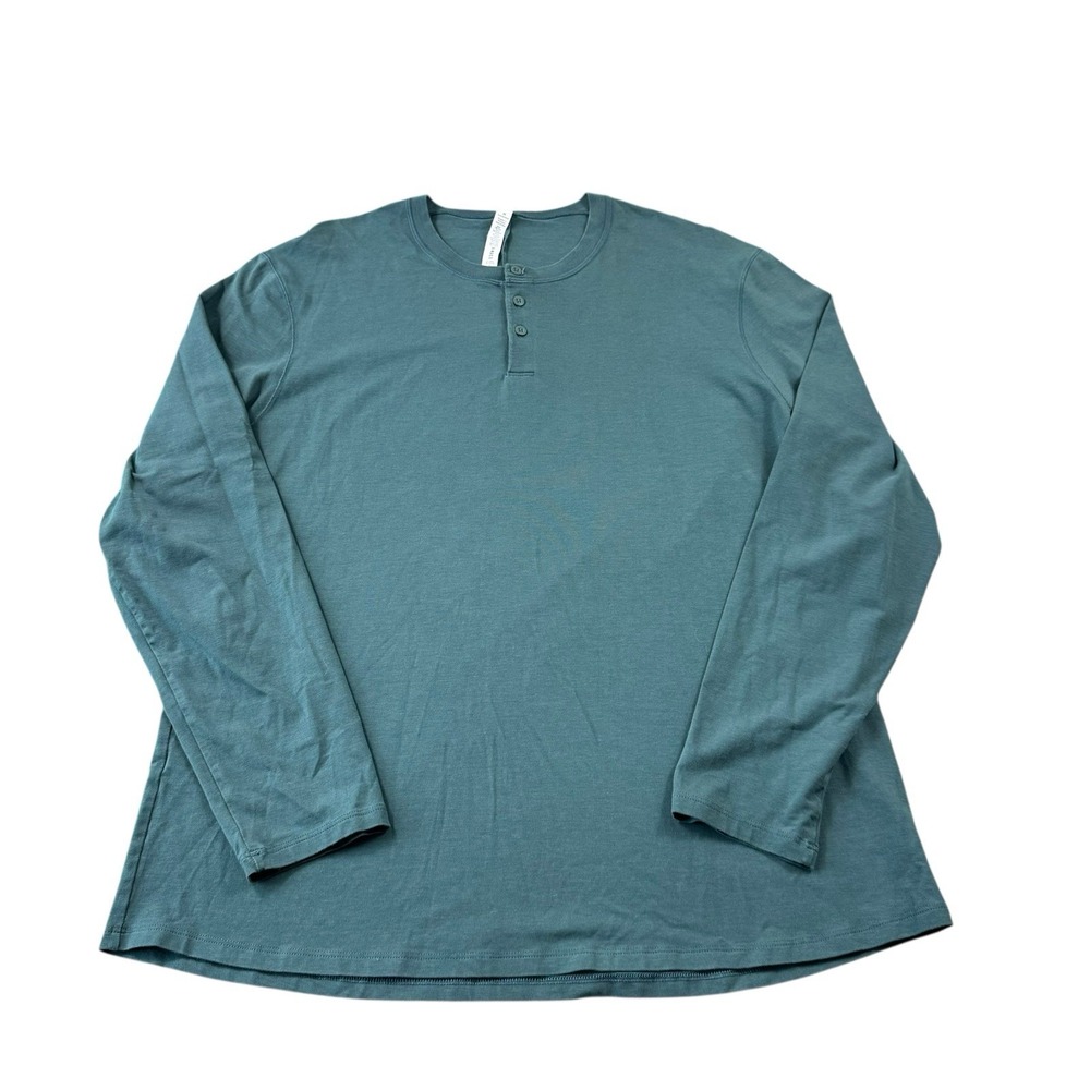 Lululemon Green Long Sleeve Henley Performance Shirt Mens XL Pima Cotton Blend